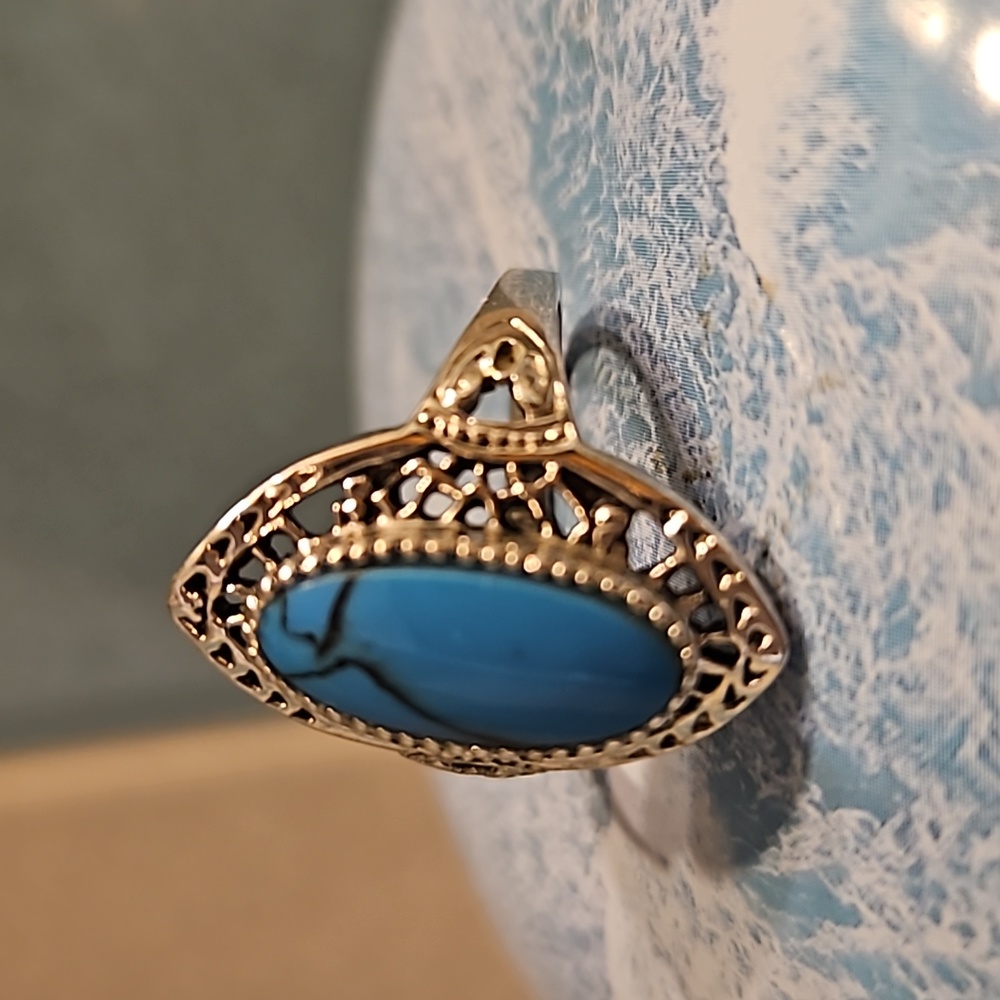 Amazing Turquoise ring in sterling silver! Size 8 - Picture 2 of 7